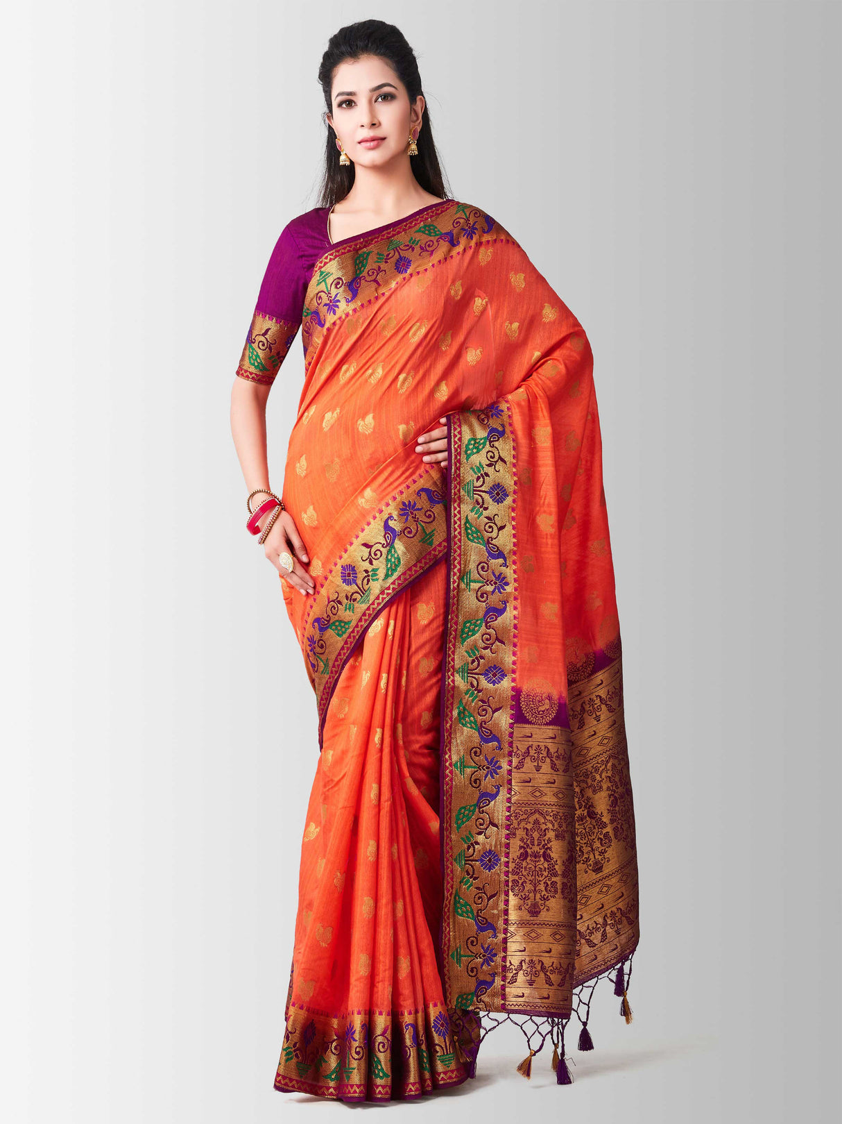 Mimosa Womens Art Silk Saree Kanjivaram Peach Color