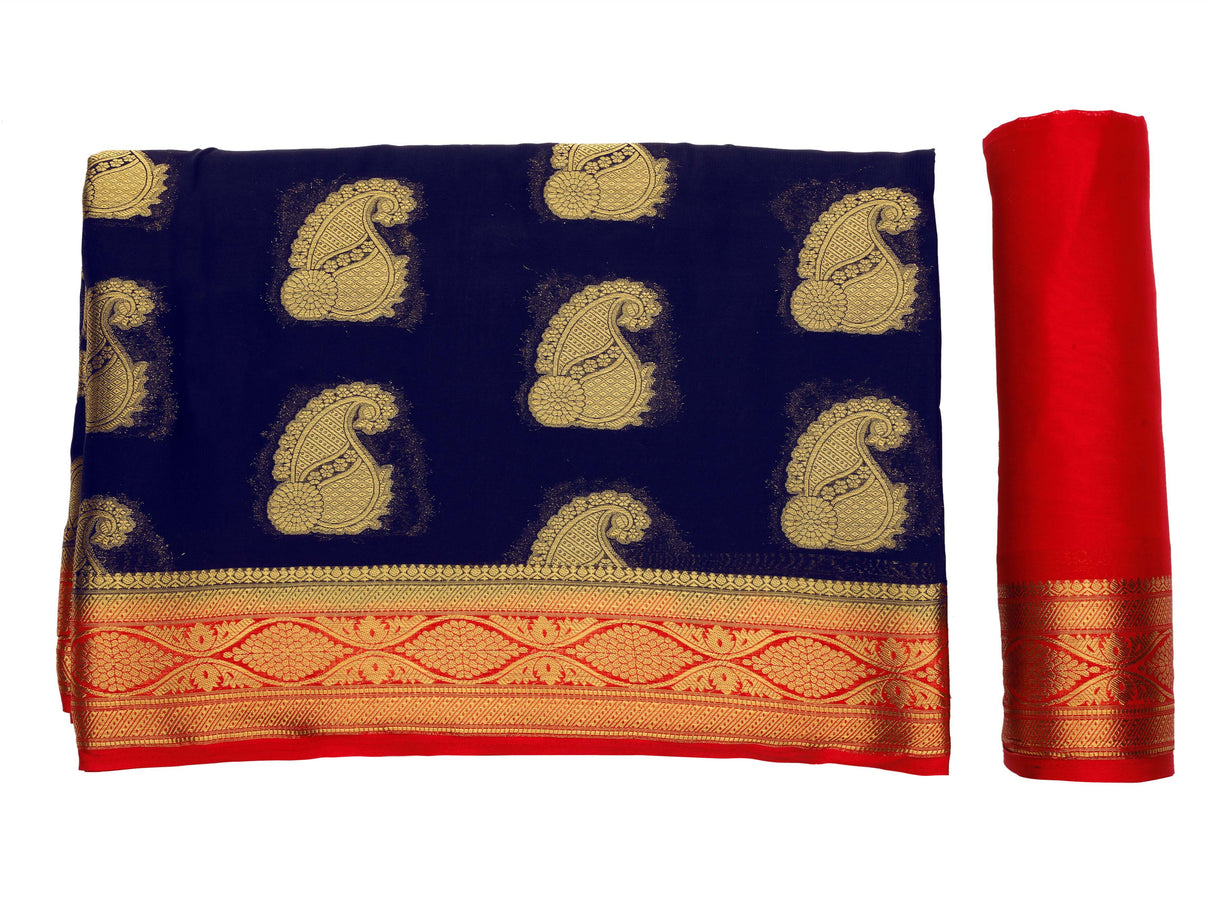 Mimosa Womens Crepe Saree Mysore Silk Black Color