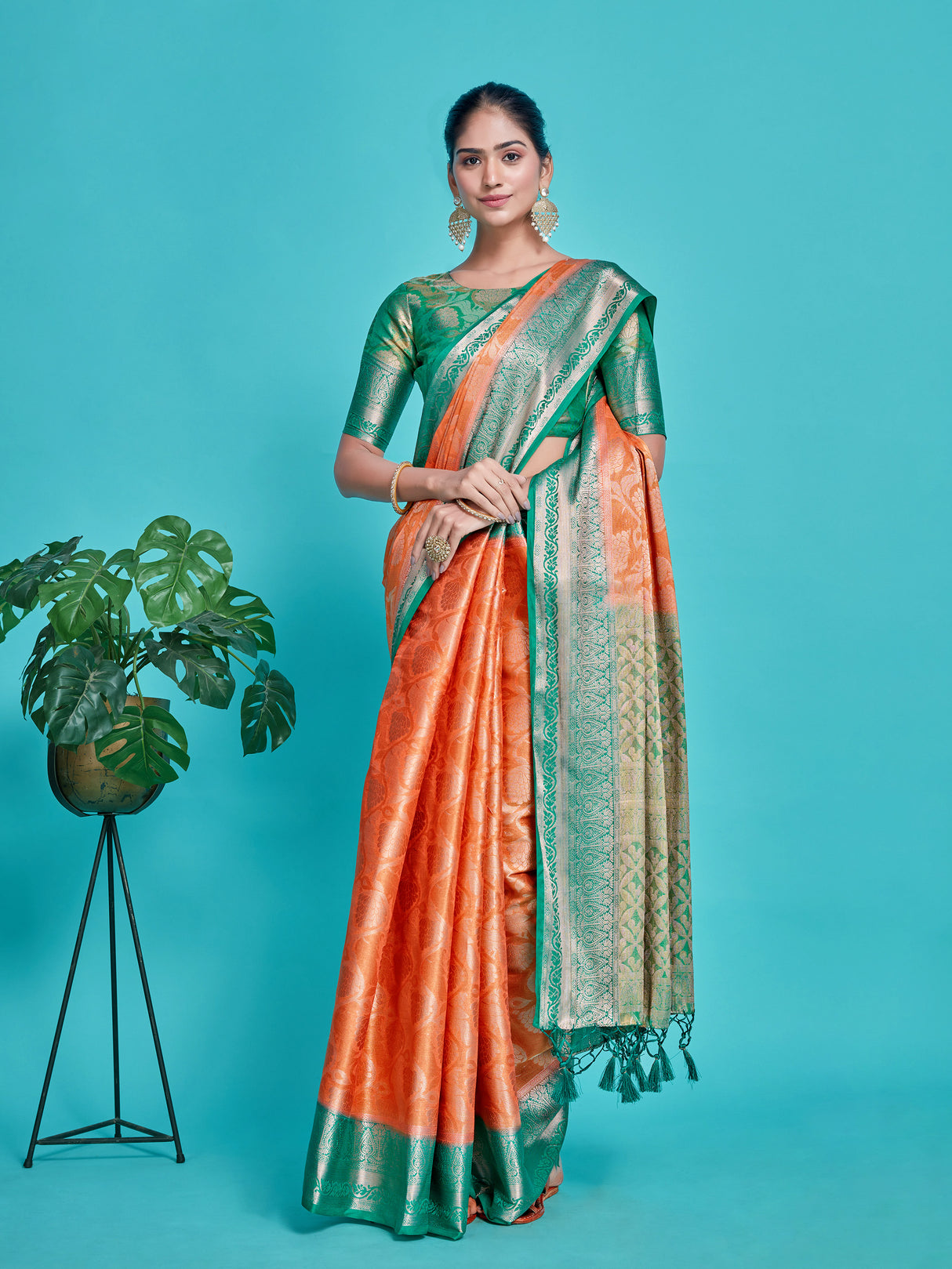 Mimosa Women's Woven Design Kanjivaram Style Art Silk Saree With Blouse Piece : SA0000373PCFREE