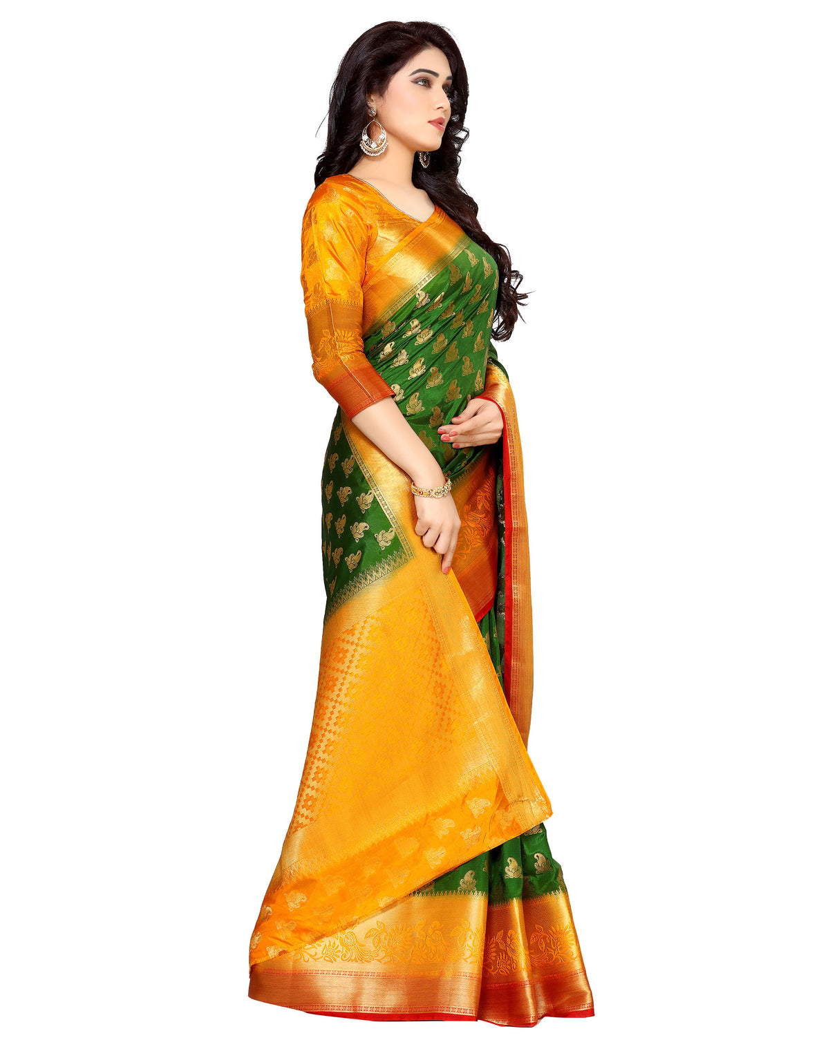 Mimosa Womens Art Silk Saree Kanjivaram BGreen Color