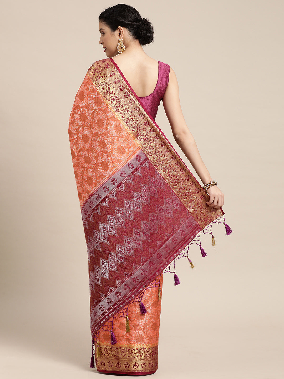 Mimosa Womens Art Silk Saree Kanjivaram Peach Color