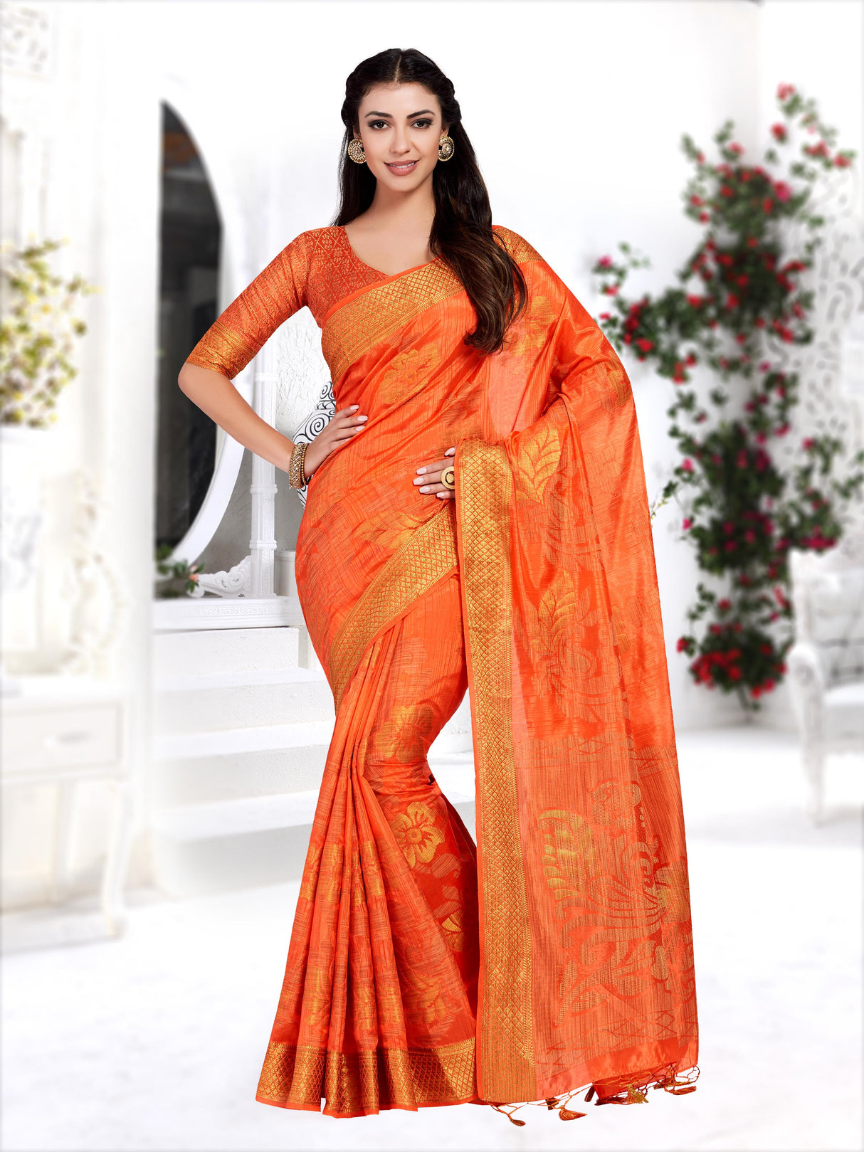 Mimosa Womens Art Silk Saree Kanjivaram Peach Color