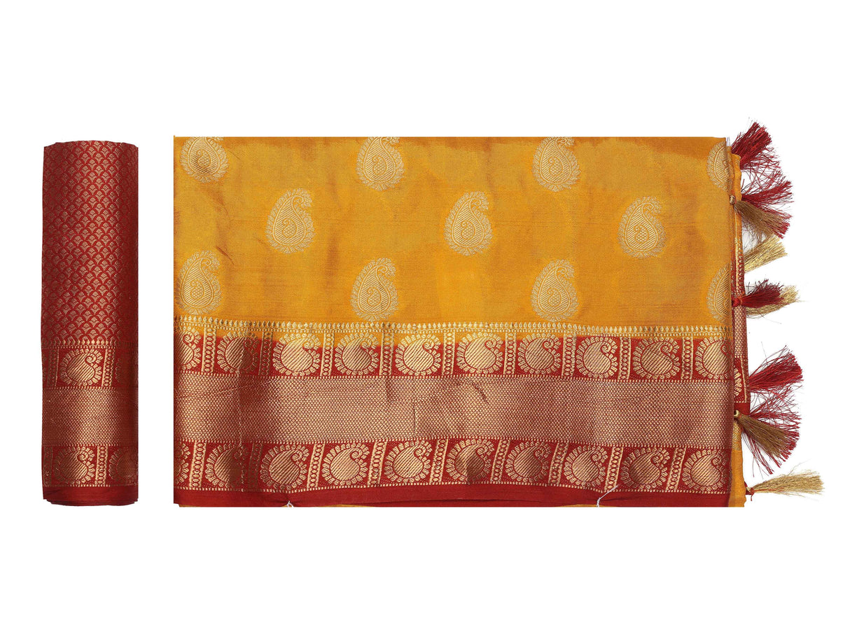 Mimosa Womens Art Silk Saree Kanjivaram Mustard Color