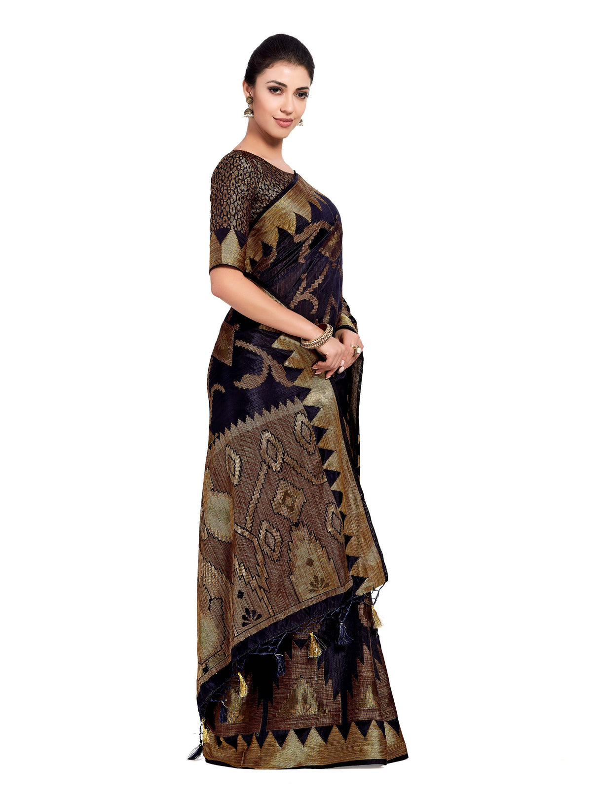 Mimosa Womens Art Silk Saree Kanjivaram Black Color