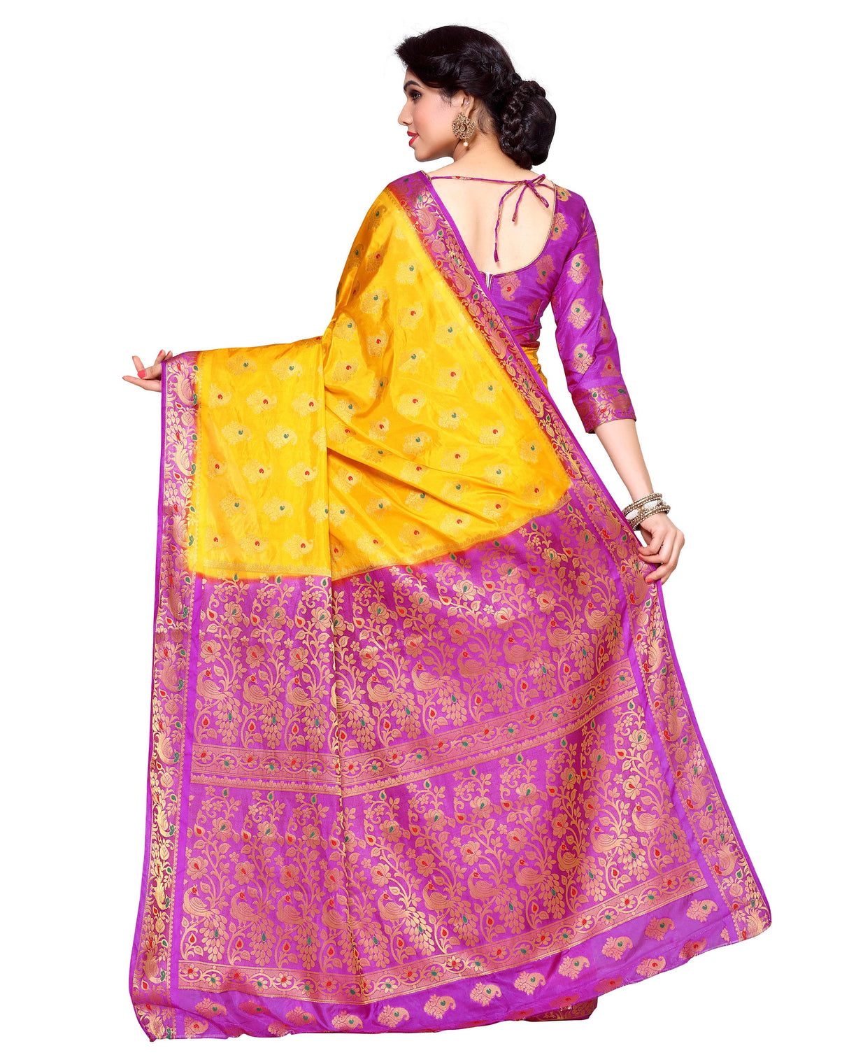 Mimosa Womens Art Silk Saree Kanjivaram Gold Color