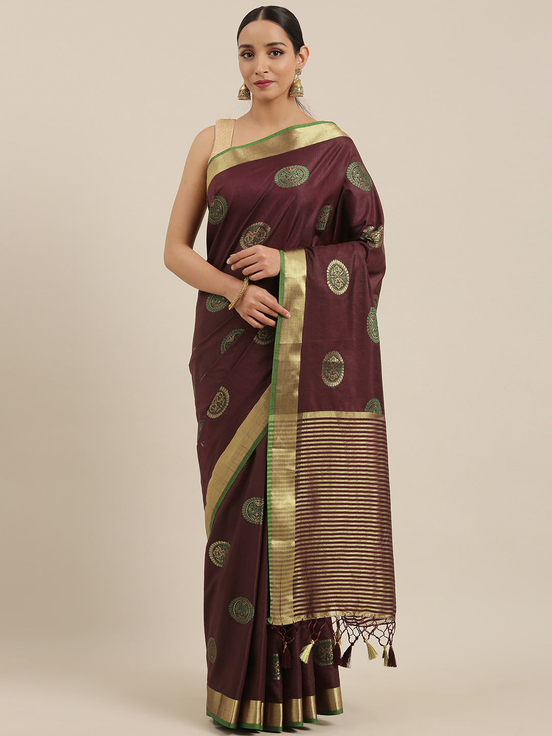 Mimosa Womens Art Silk Saree Kanjivaram Chocolate Color