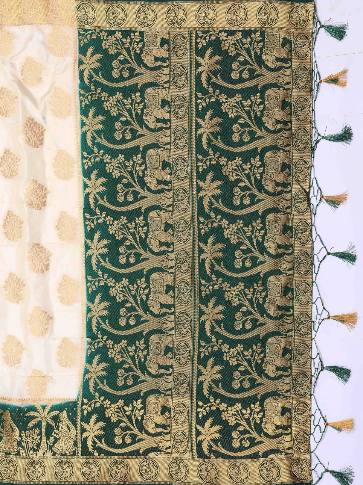 Mimosa Womens Art Silk Saree Kanjivaram Halfwhite Color