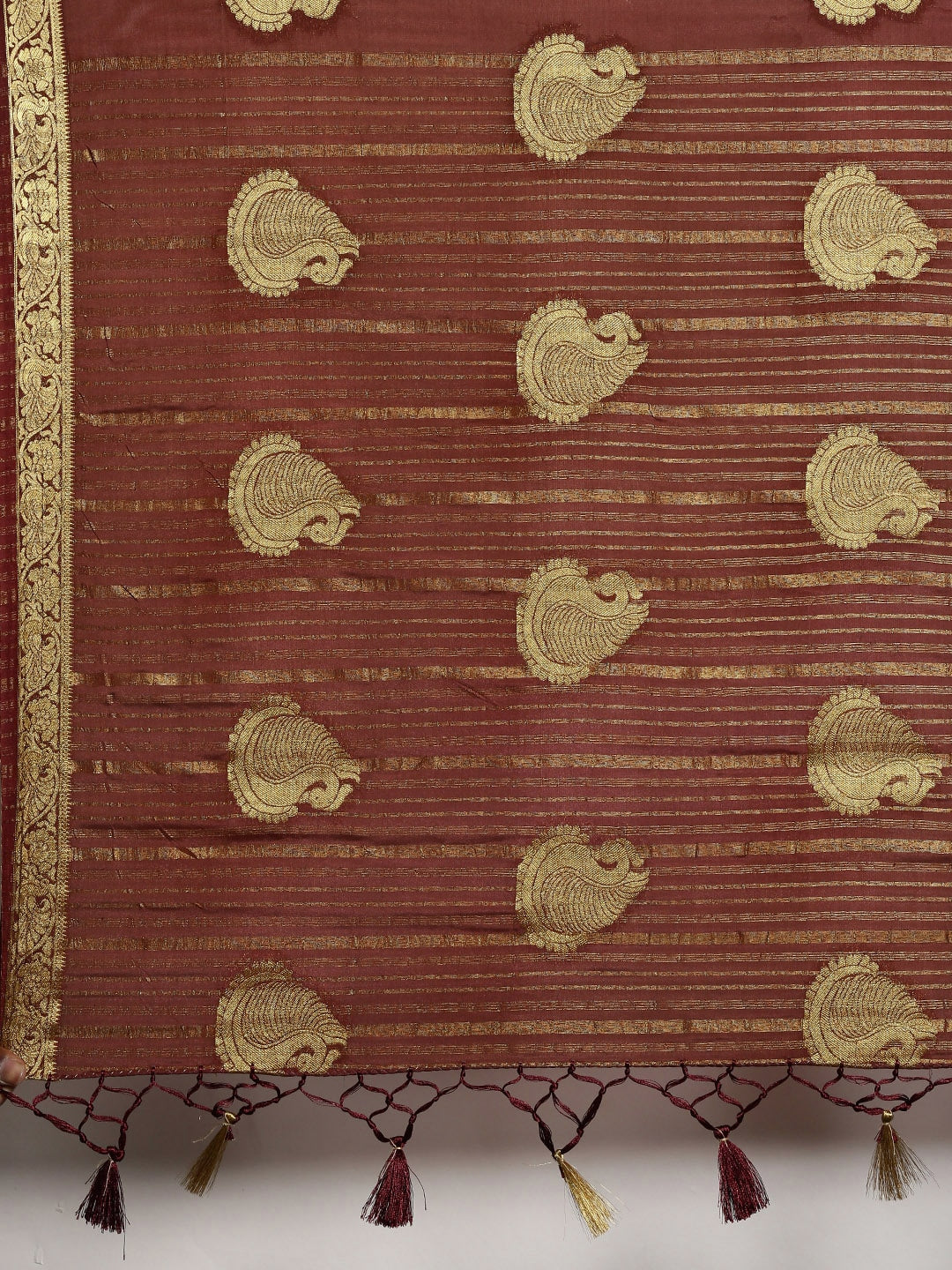 Mimosa Womens Crepe Saree Mysore Silk Chocolate Color