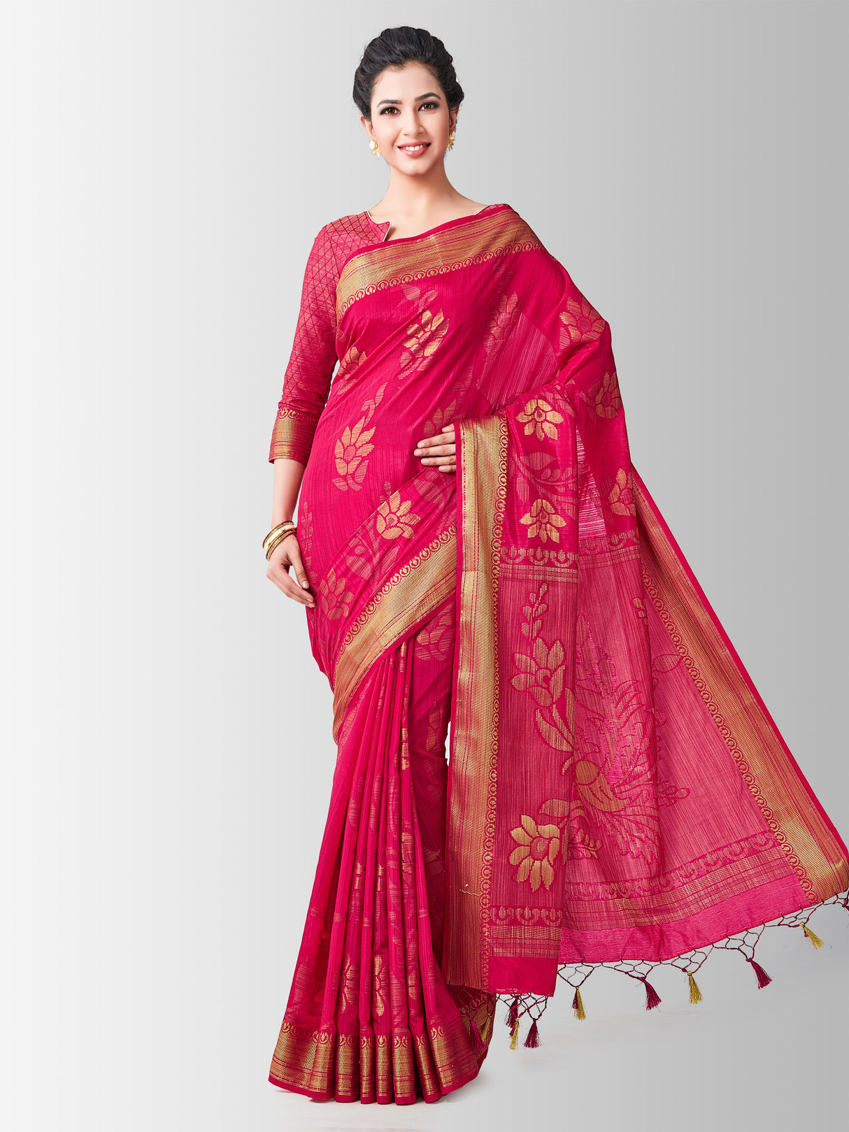 Mimosa Womens Art Silk Saree Kanjivaram Strawberry Color