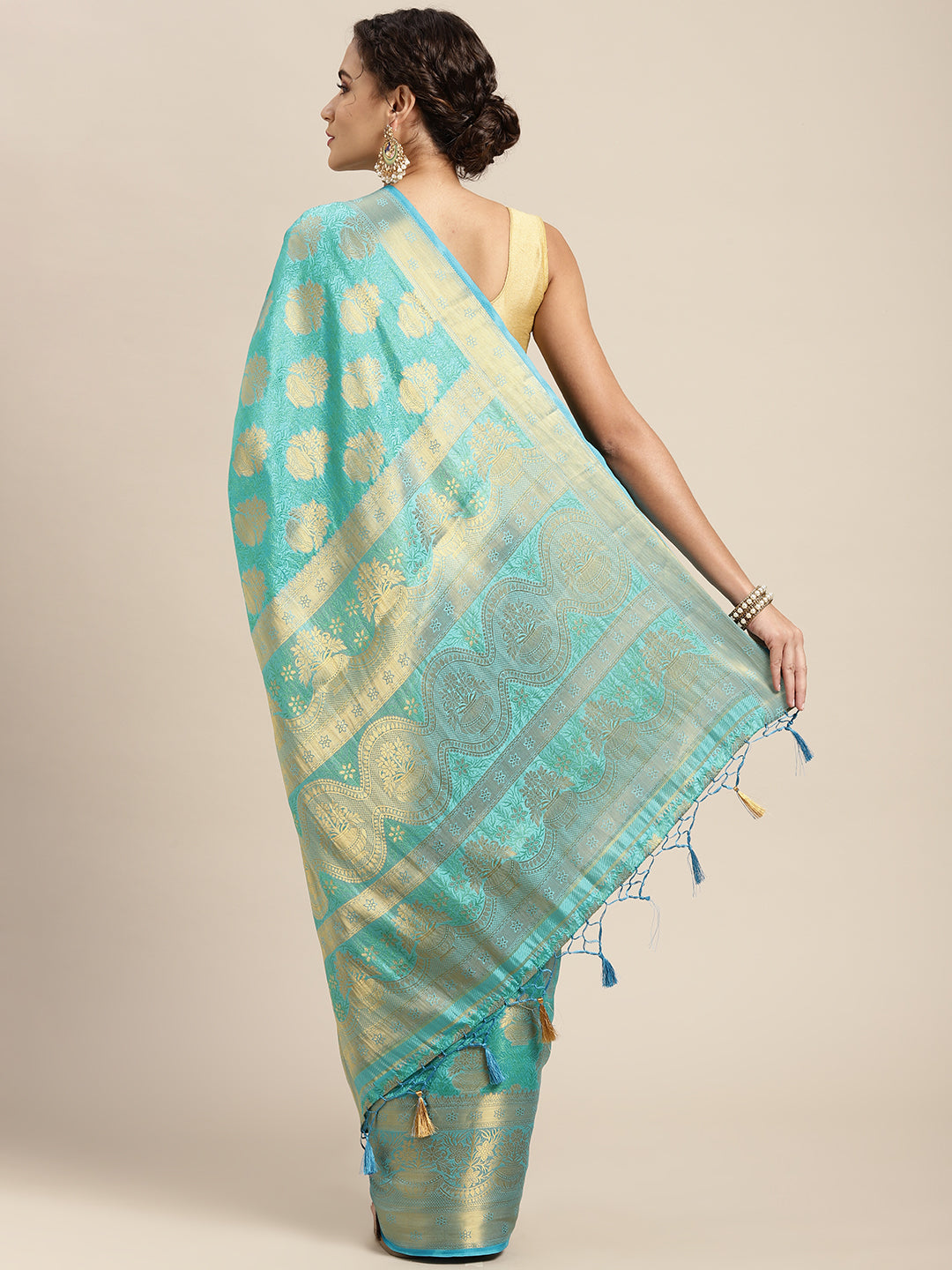 Mimosa Womens Art Silk Saree Kanjivaram Saffire Color