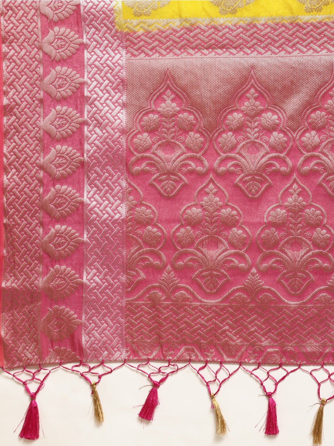 Mimosa Womens Art Silk Saree Kanjivaram Yellow Color