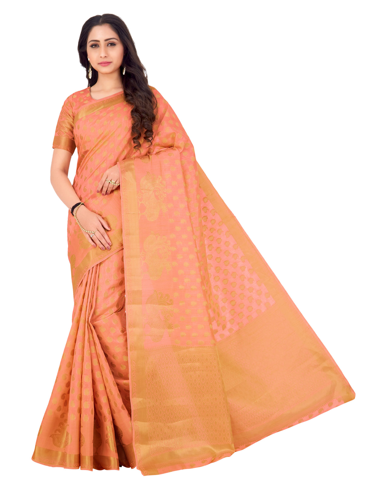 Mimosa Womens Art Silk Saree Kanjivaram Peach Color