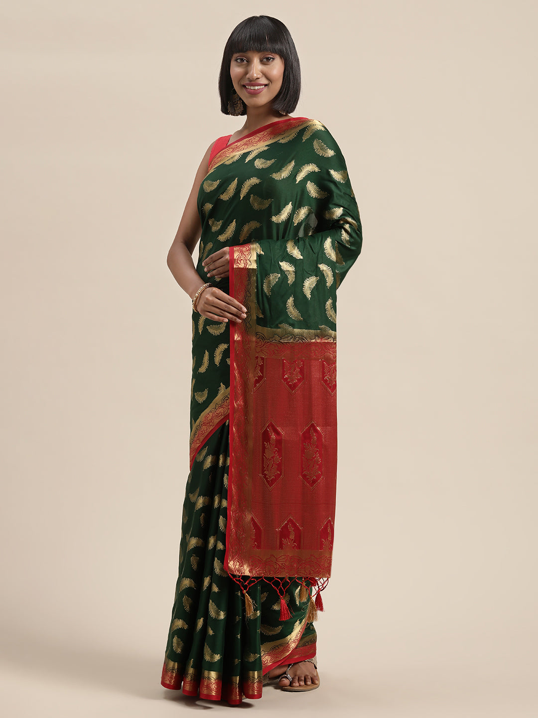 Mimosa Womens Crepe Saree Mysore Silk BGreen Color