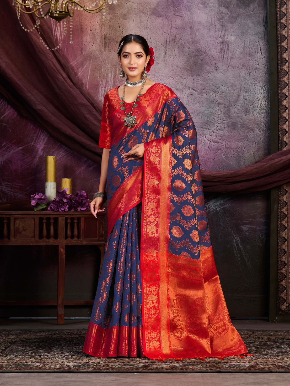 Mimosa Women's Woven Design Kanjivaram Art Silk Saree With Blouse Piece : SA0000913NV