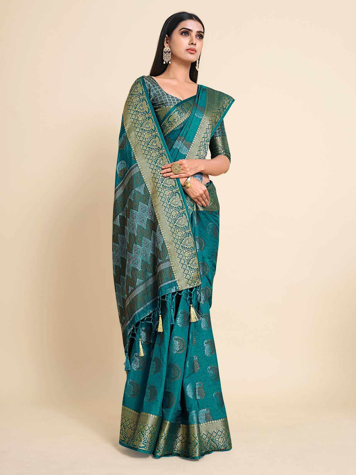 Mimosa Womens Art Silk Saree Kanjivaram Saffire Color