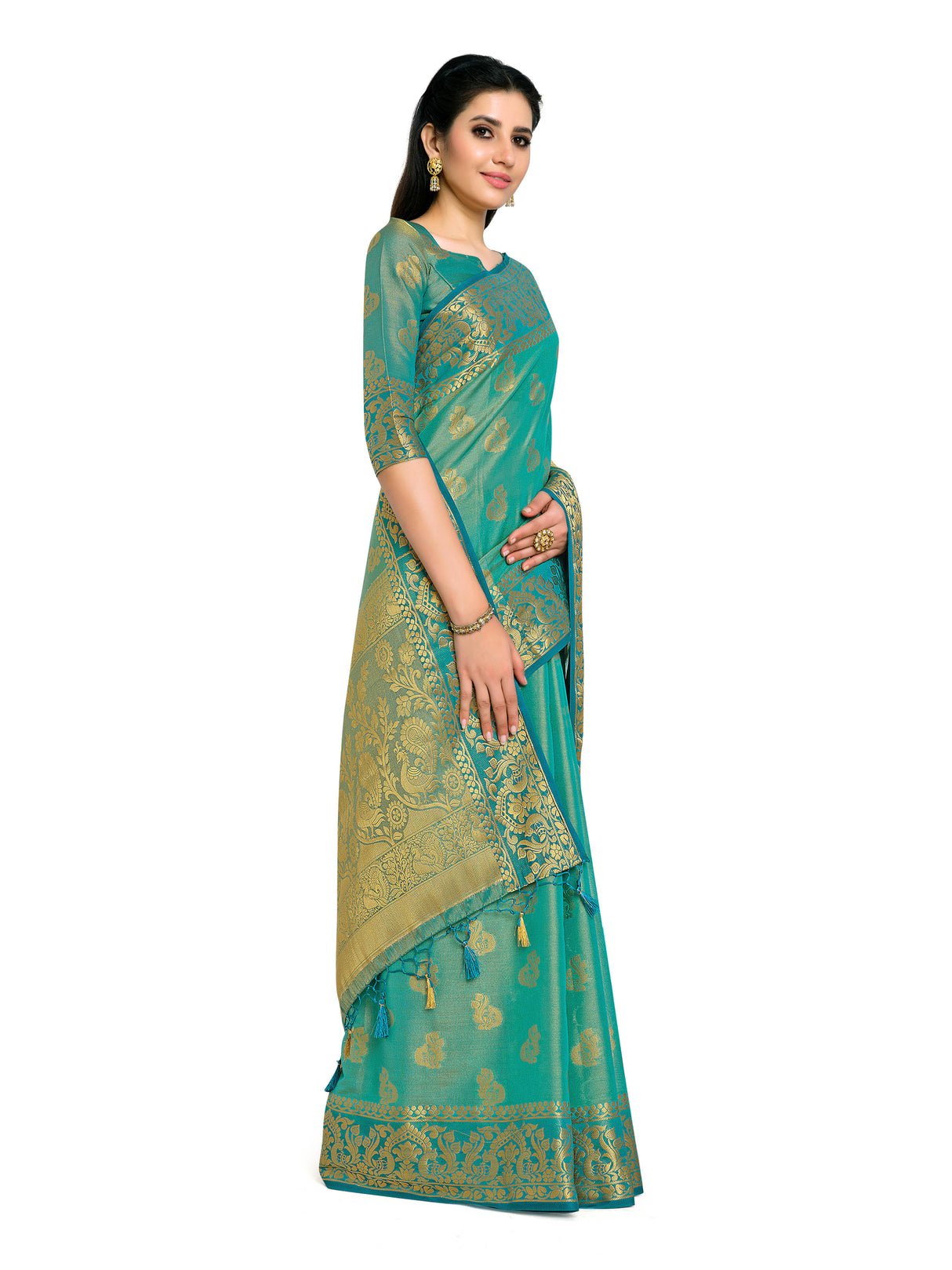 Mimosa Womens Art Silk Saree Kanjivaram Saffire Color