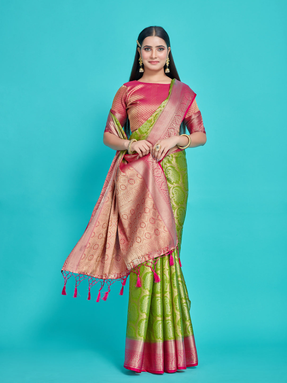 Mimosa Women's Woven Design Kanjivaram Style Art Silk Saree With Blouse Piece : SA0000385OLFREE