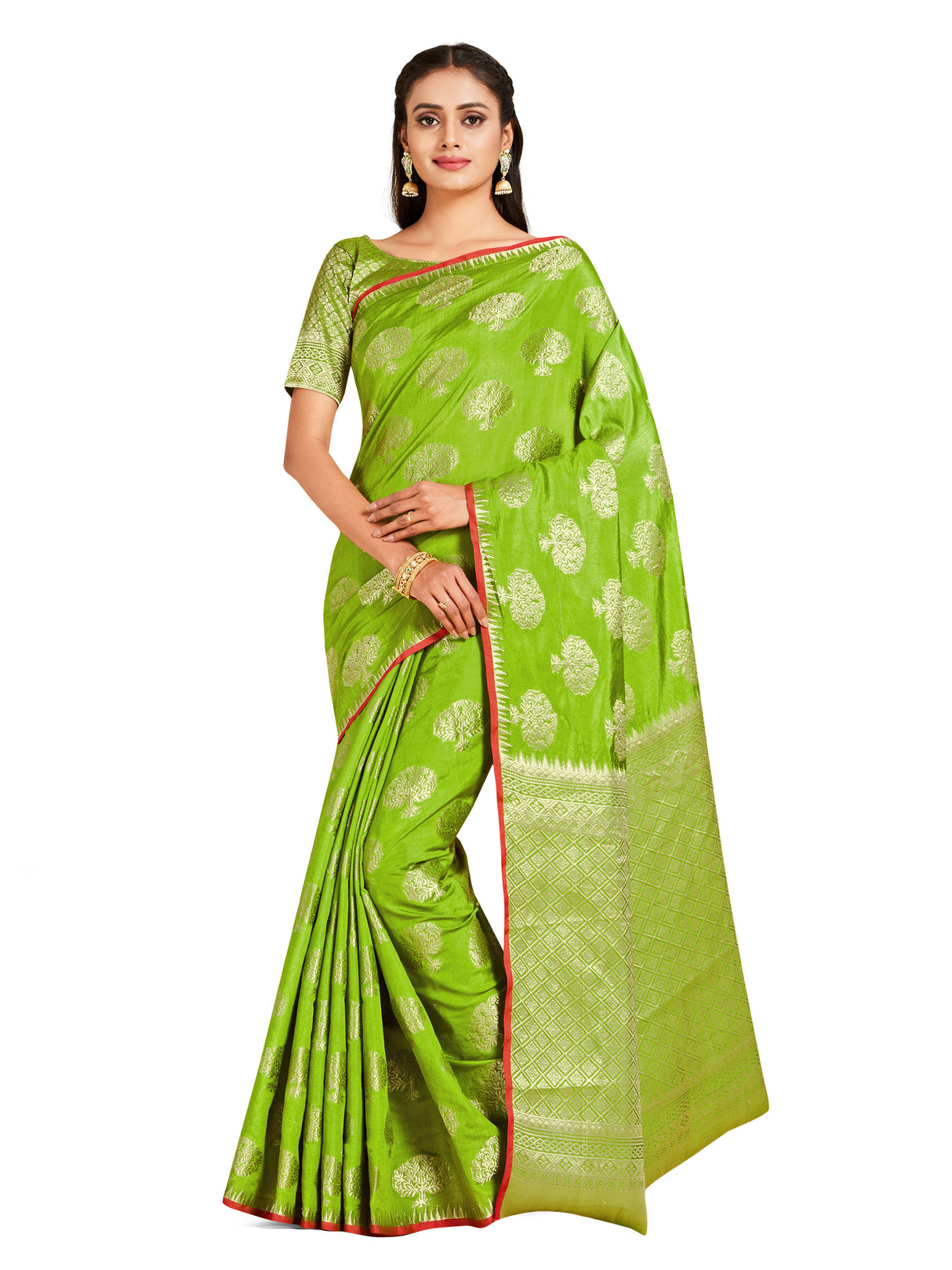 Mimosa Womens Art Silk Saree Kanjivaram Olive Color