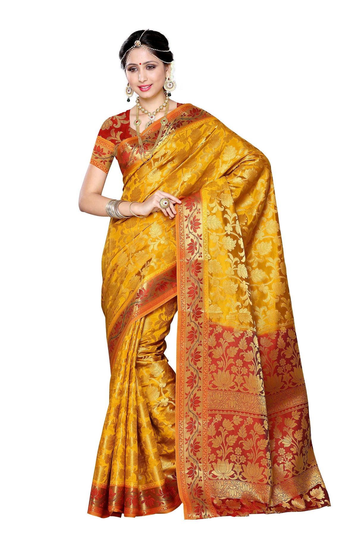 Mimosa Womens Art Silk Saree Kanjivaram Gold Color