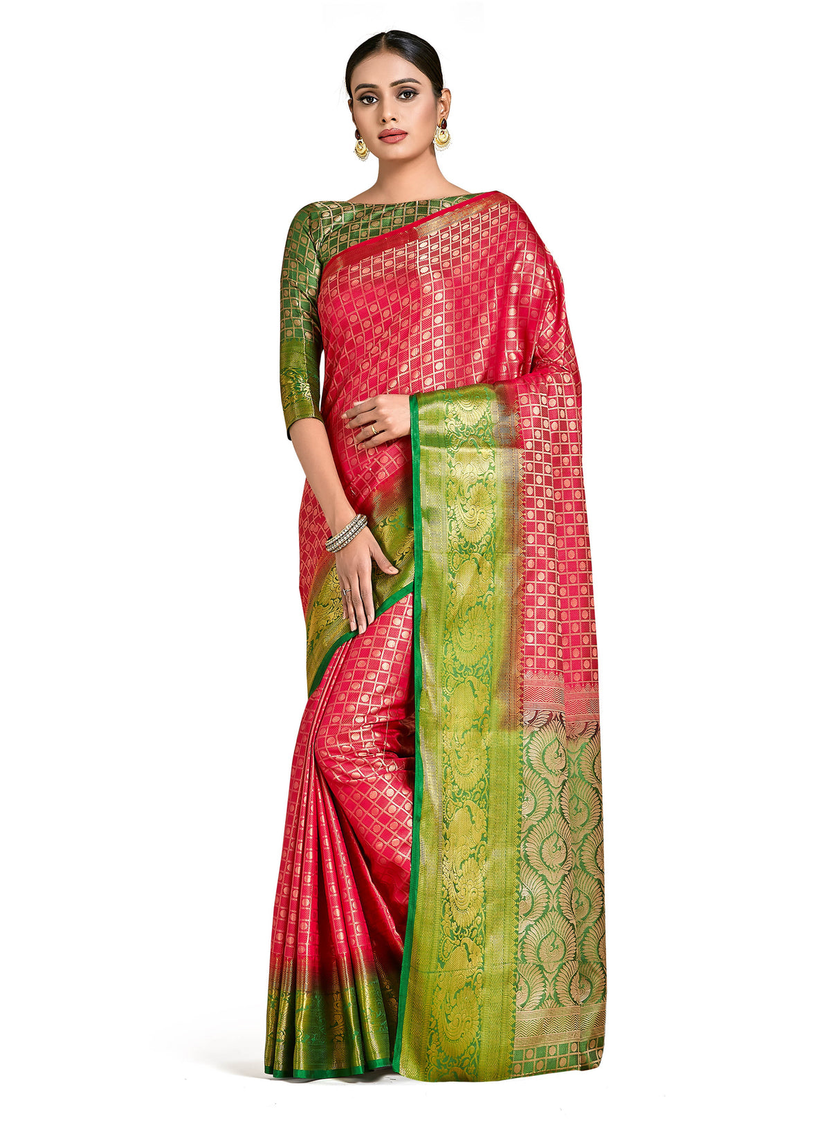 Mimosa Womens Art Silk Saree Kanjivaram Red Color