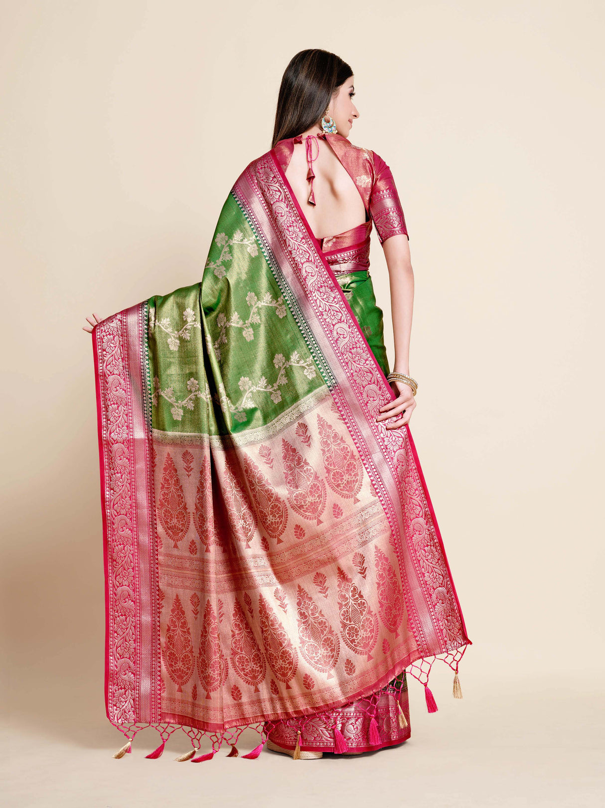 Mimosa Womens Art Silk Saree Kanjivaram Green Color