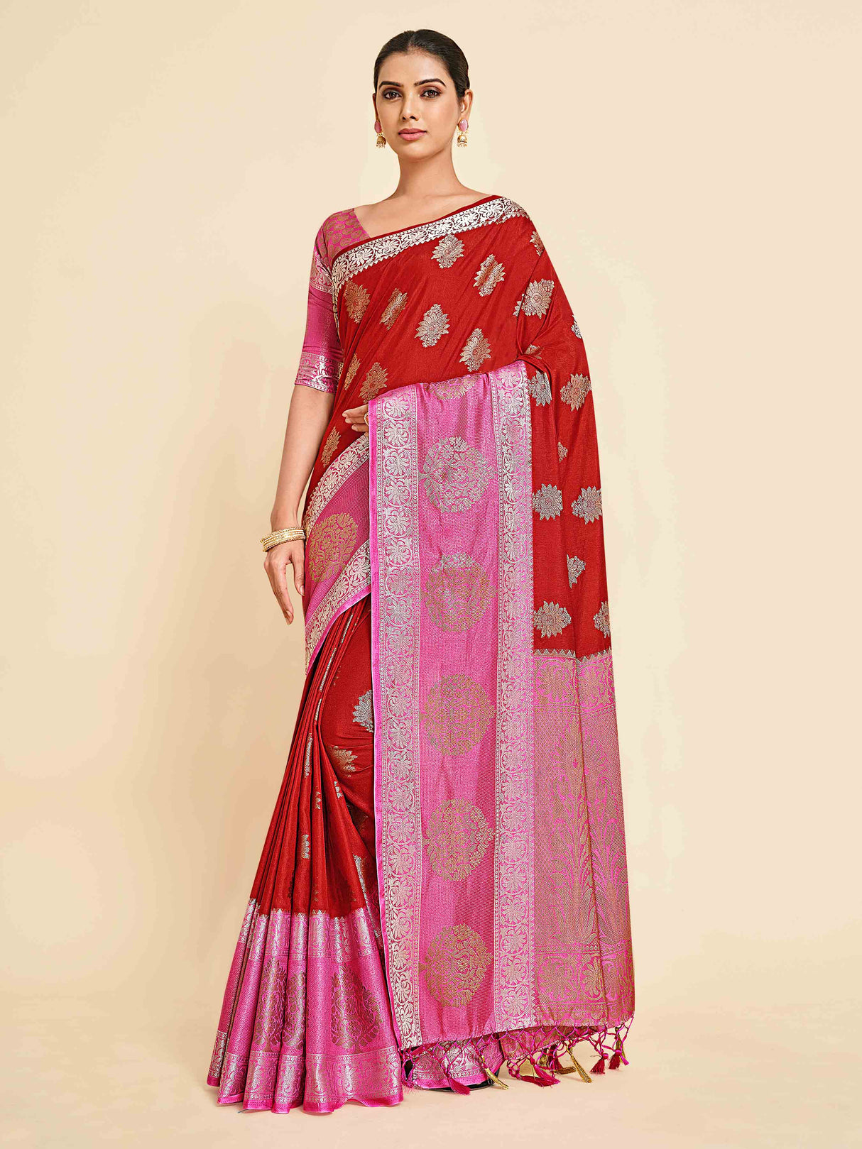Mimosa Womens Art Silk Saree Kanjivaram Maroon Color