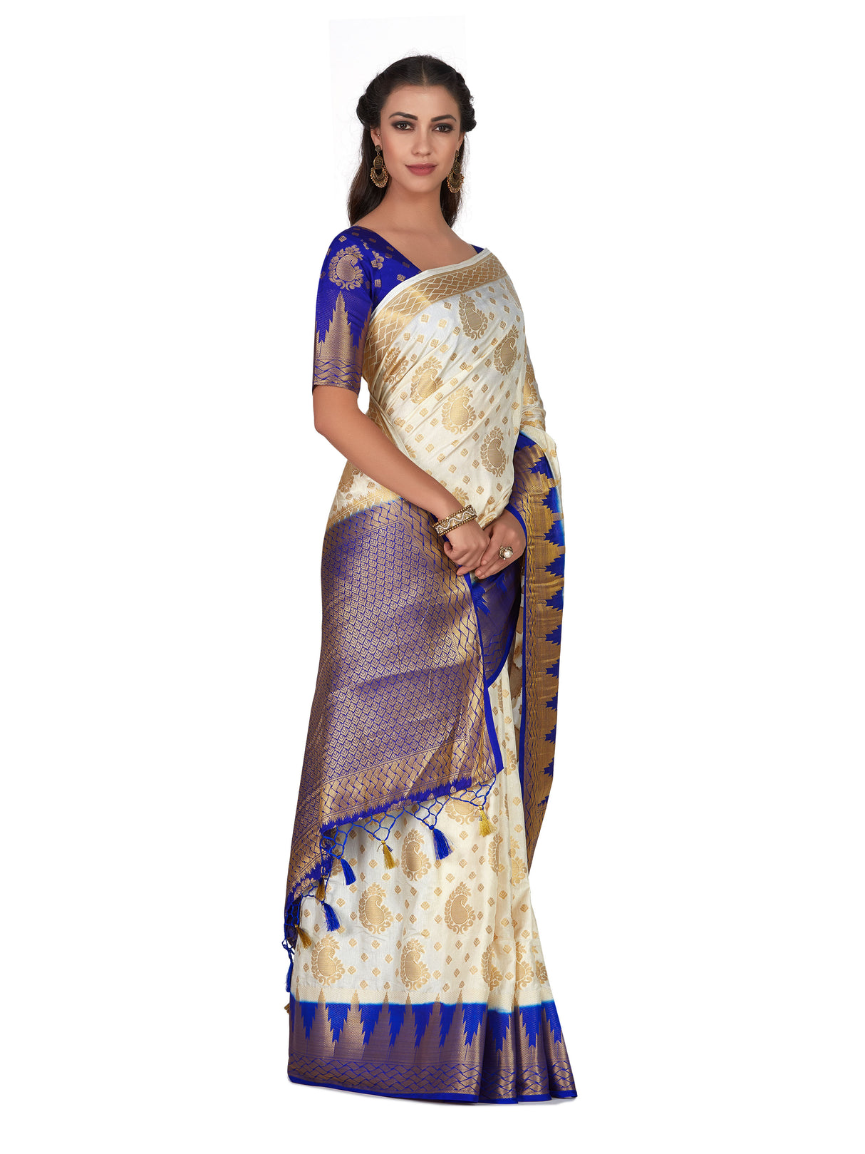 Mimosa Womens Art Silk Saree Kanjivaram Halfwhite Color