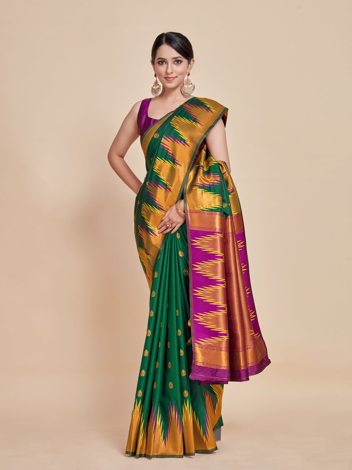 Mimosa Women's Woven Design Kanjivaram Style Art Silk Saree With Blouse Piece : SA00001386BGFREE