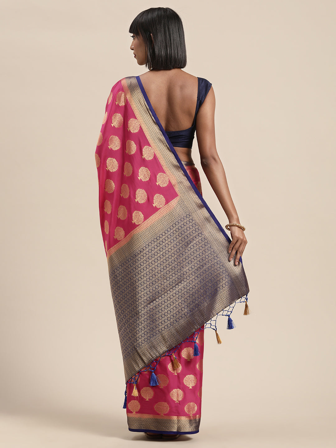 Mimosa Womens Crepe Saree Mysore Silk Strawberry Color