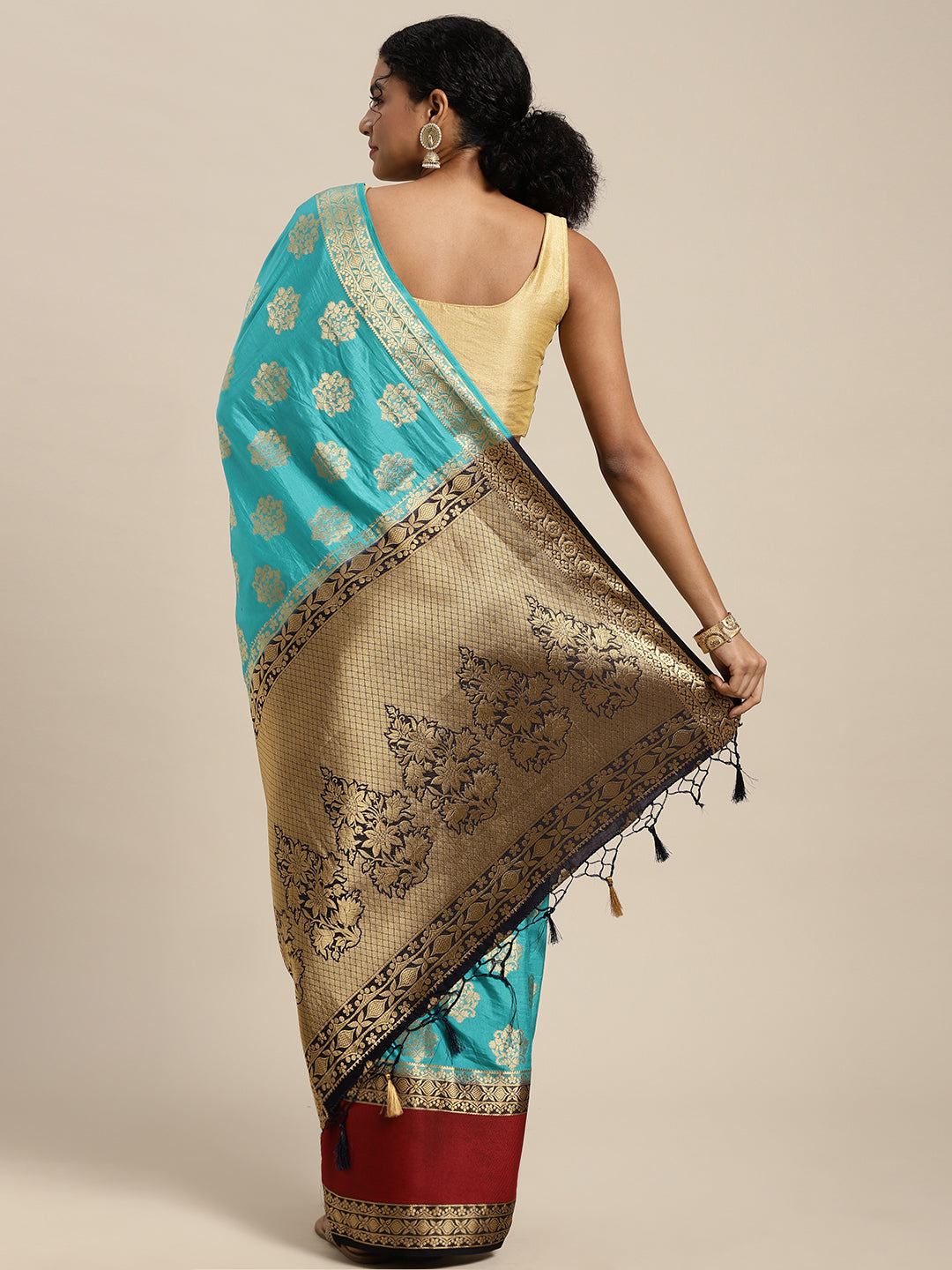 Mimosa Womens Art Silk Saree Kanjivaram Saffire Color