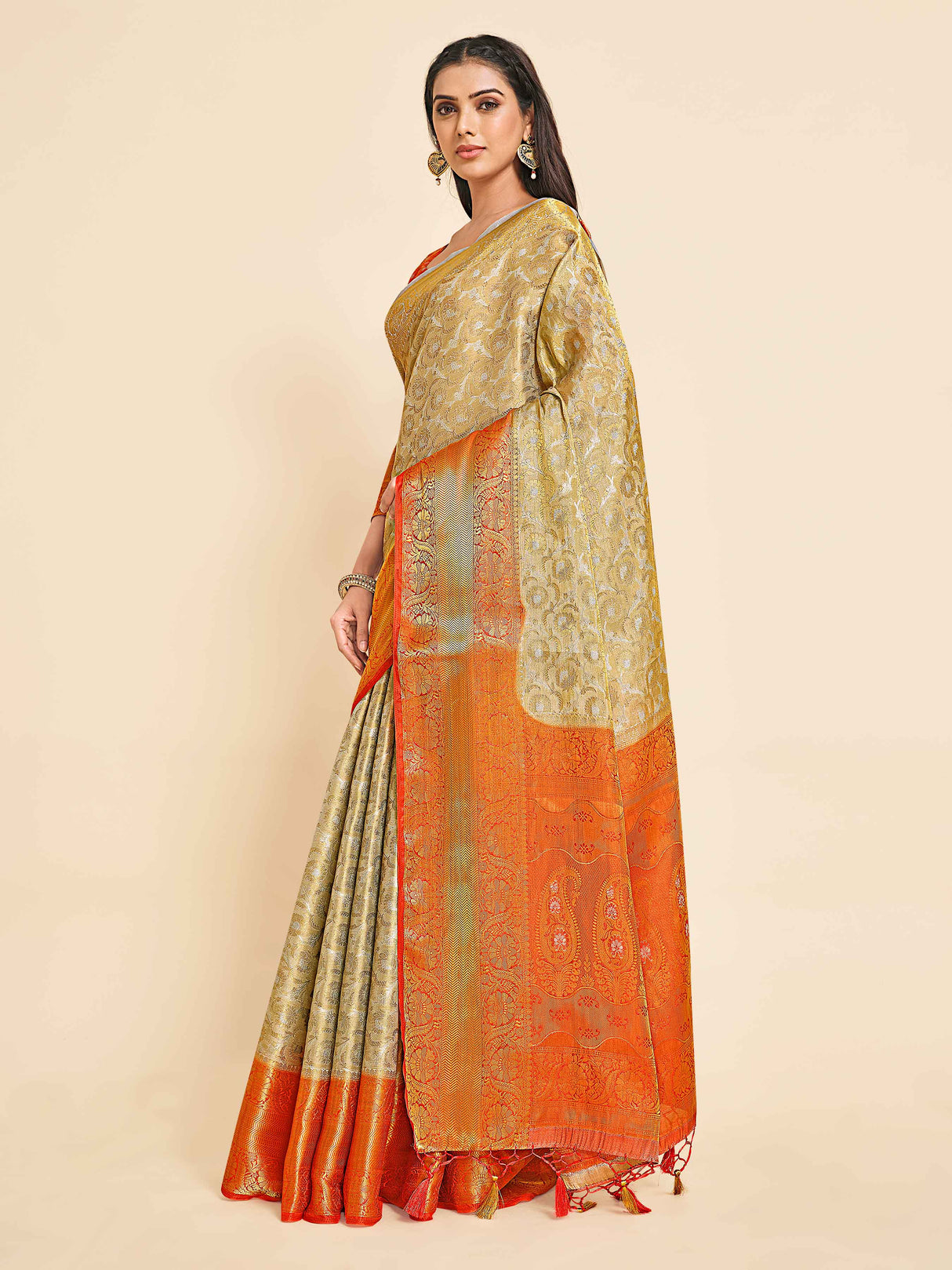 Mimosa Womens Art Silk Saree Kanjivaram Grey Color