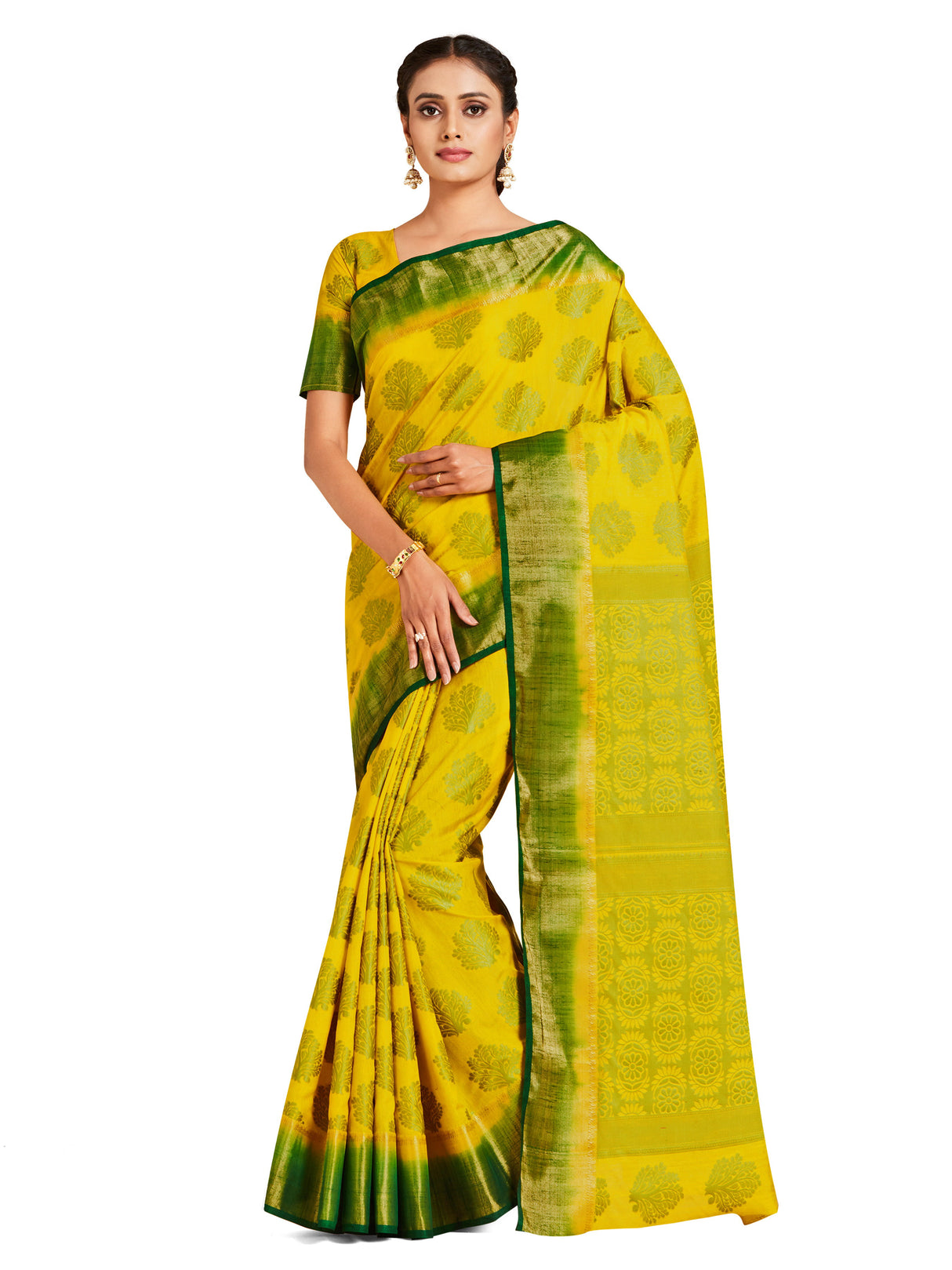 Mimosa Womens Art Silk Saree Kanjivaram Gold Color
