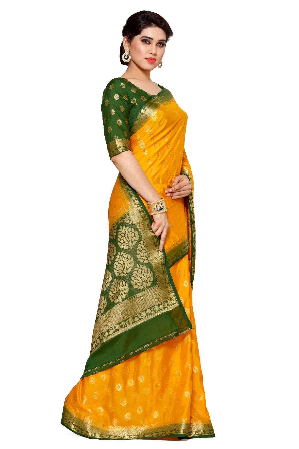 Mimosa Womens Crepe Saree Mysore Silk Gold Color
