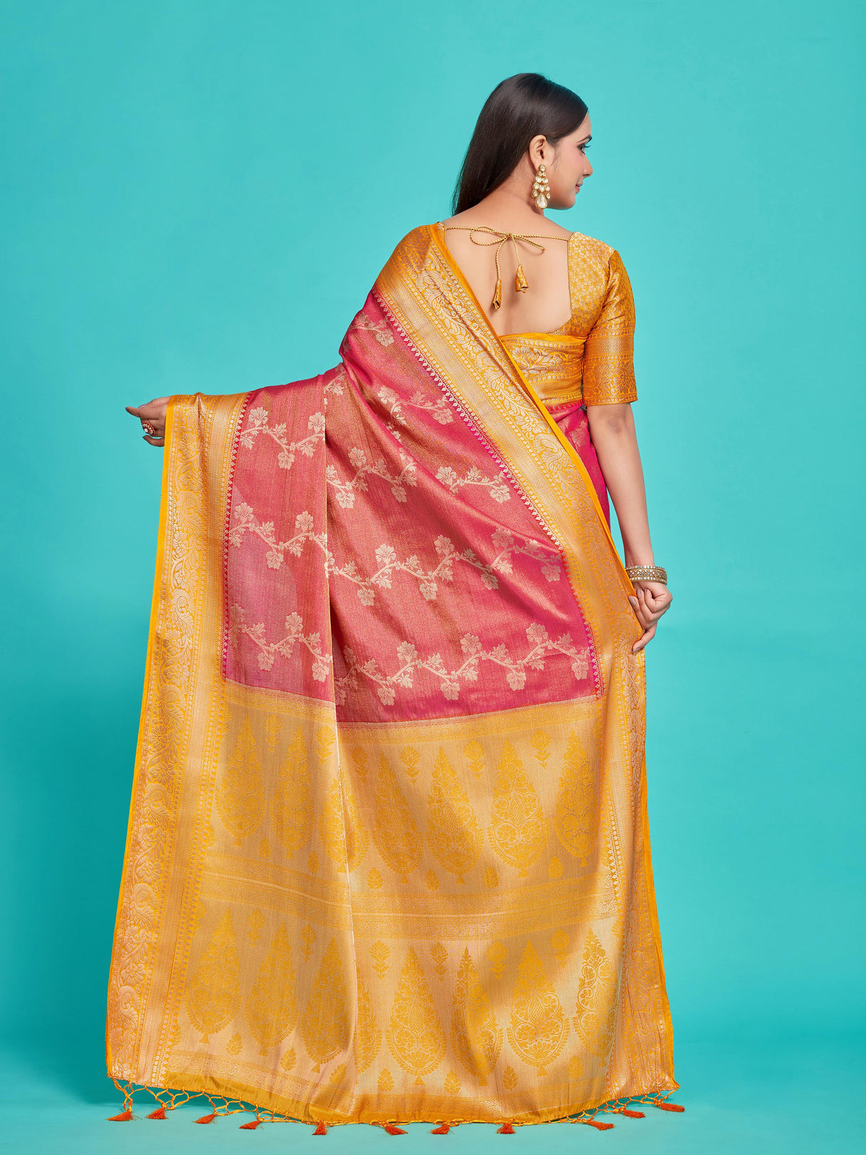 Mimosa Women's Woven Design Kanjivaram Style Art Silk Saree With Blouse Piece : SA0000394RNFREE