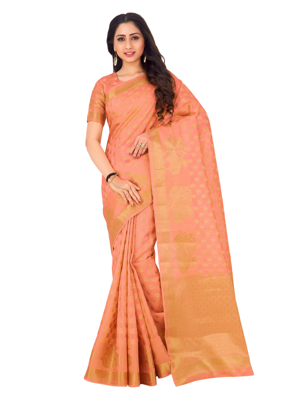 Mimosa Womens Art Silk Saree Kanjivaram Peach Color