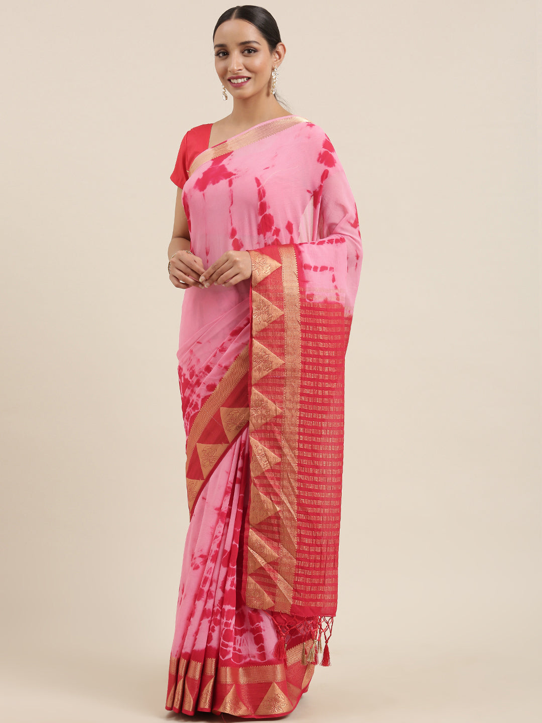 Mimosa Womens Chiffon Saree Banarasi style Pink Color