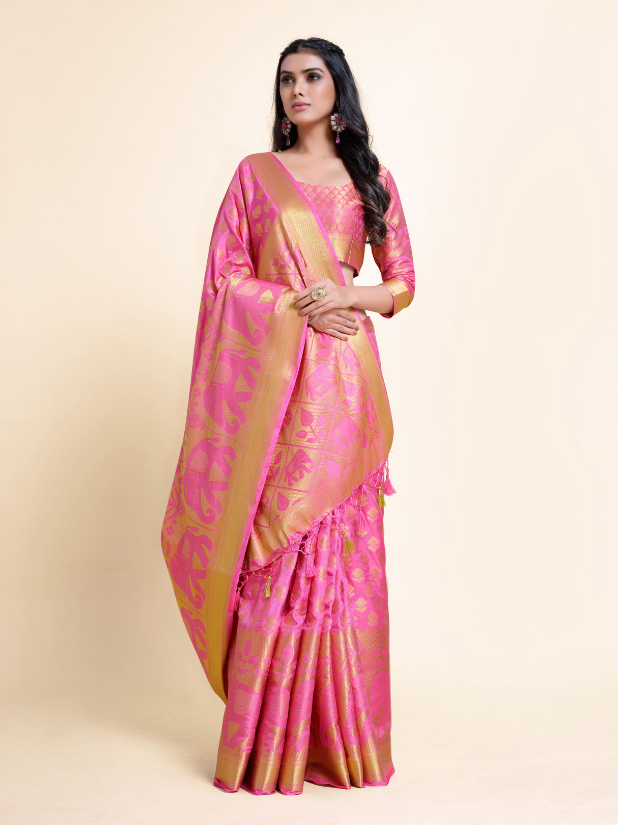 Mimosa Womens Art Silk Saree Kanjivaram Gajjari Color