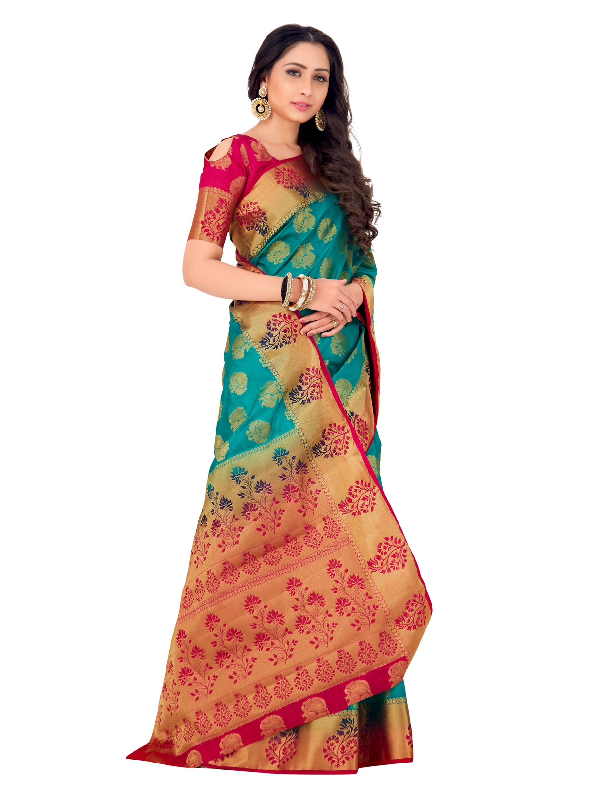 Mimosa Womens Art Silk Saree Kanjivaram Rama Color