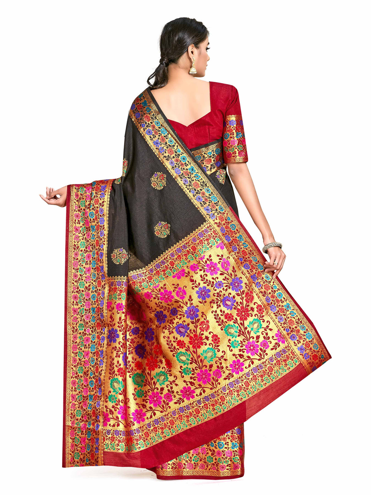 Mimosa Womens Art Silk Saree Dharmavaram Chocolate Color