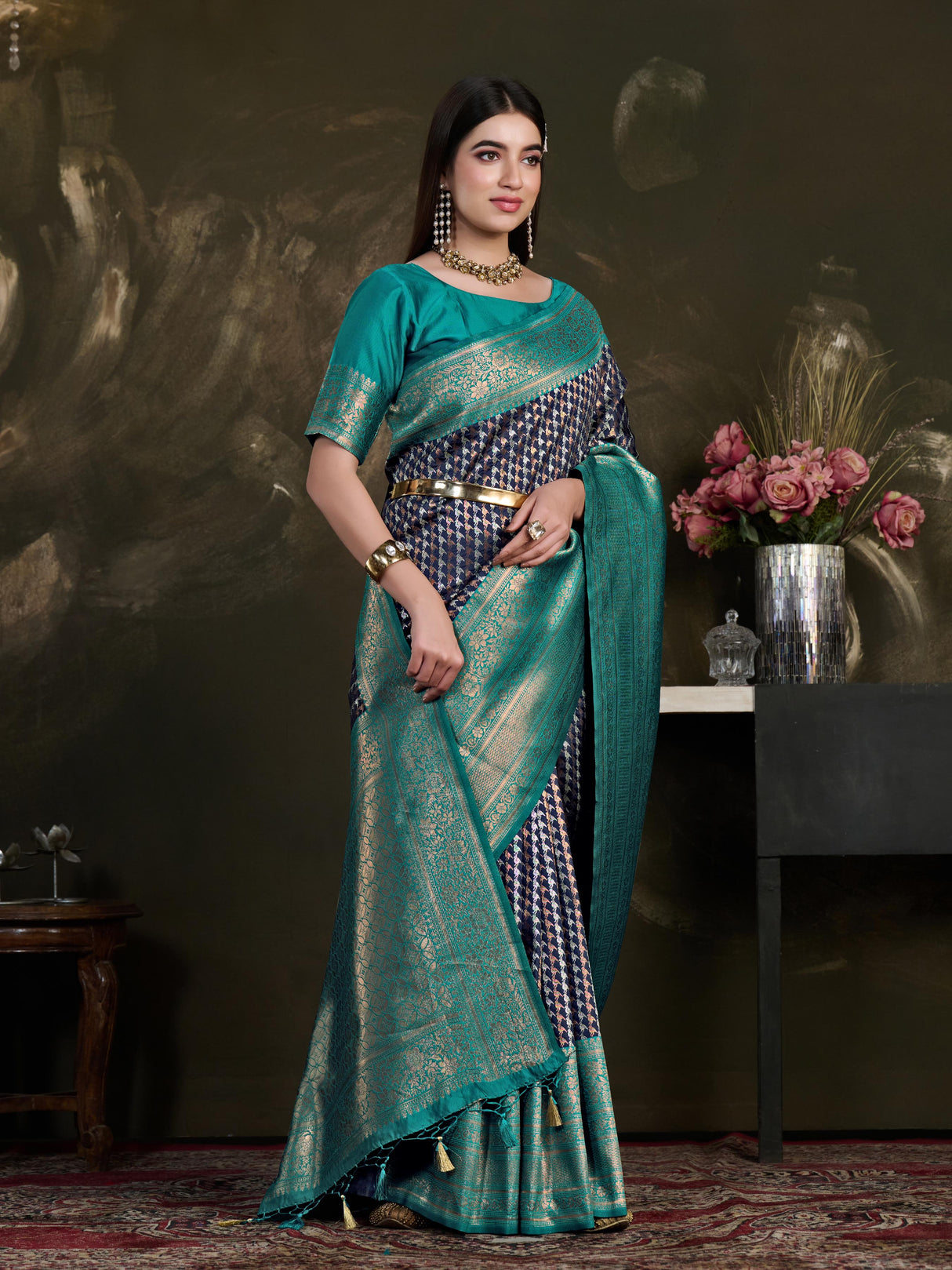 Mimosa Women's Woven Design Kanjivaram Art Silk Saree With Blouse Piece : SA0000907NV