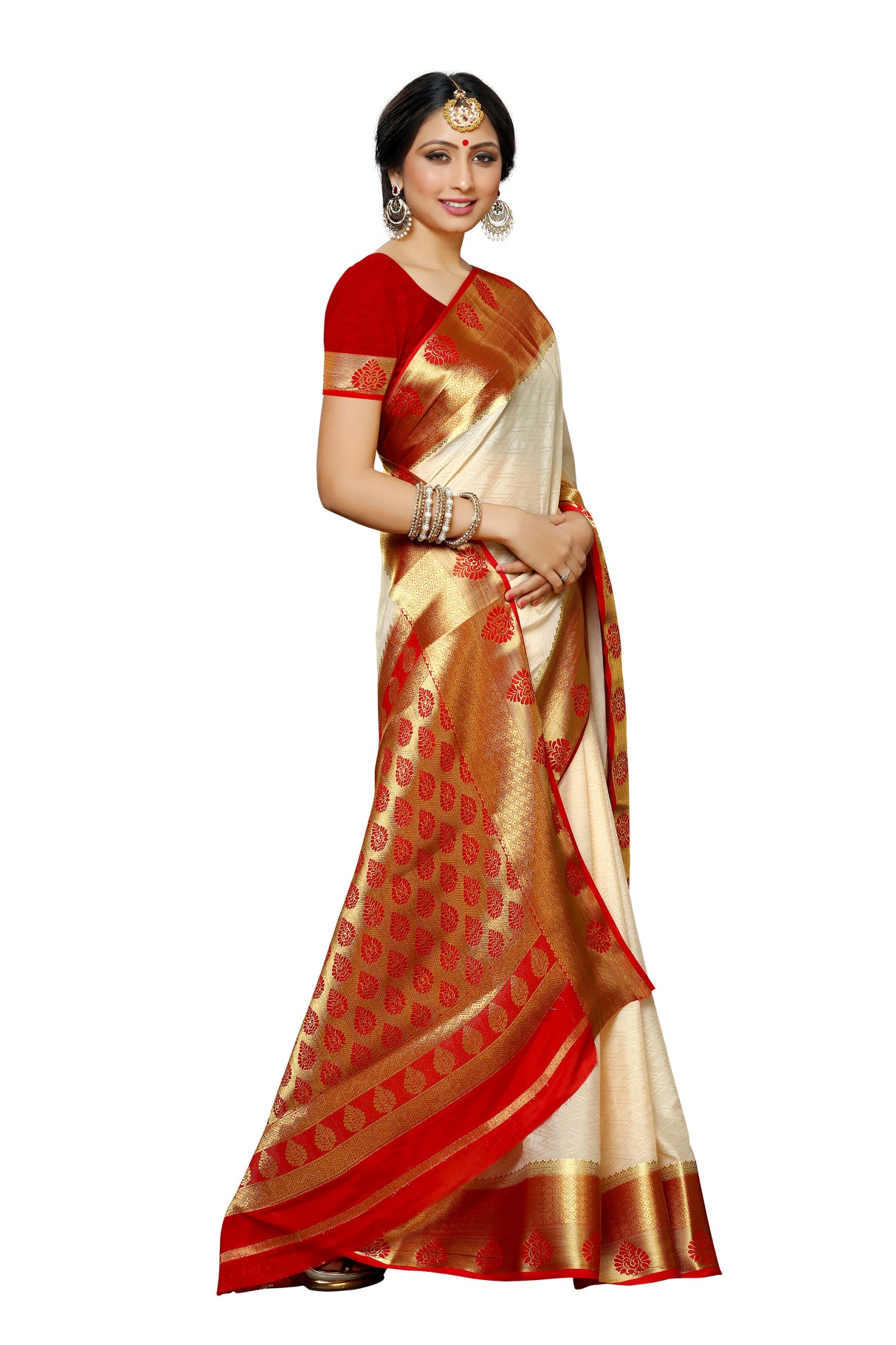 Mimosa Womens Crepe Saree Mysore Silk Halfwhite Color