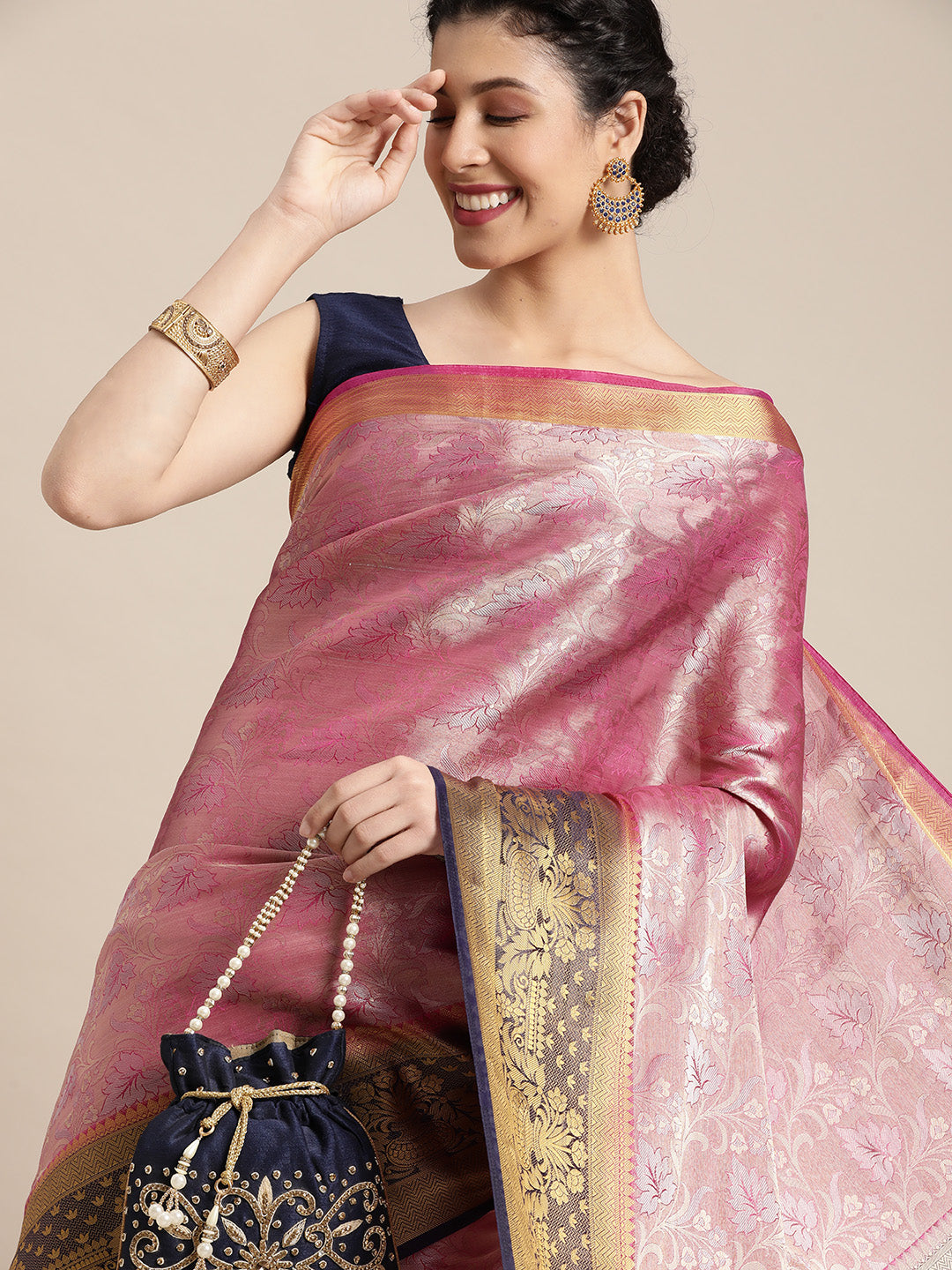 Mimosa Womens Art Silk Saree Kanjivaram Rani Color