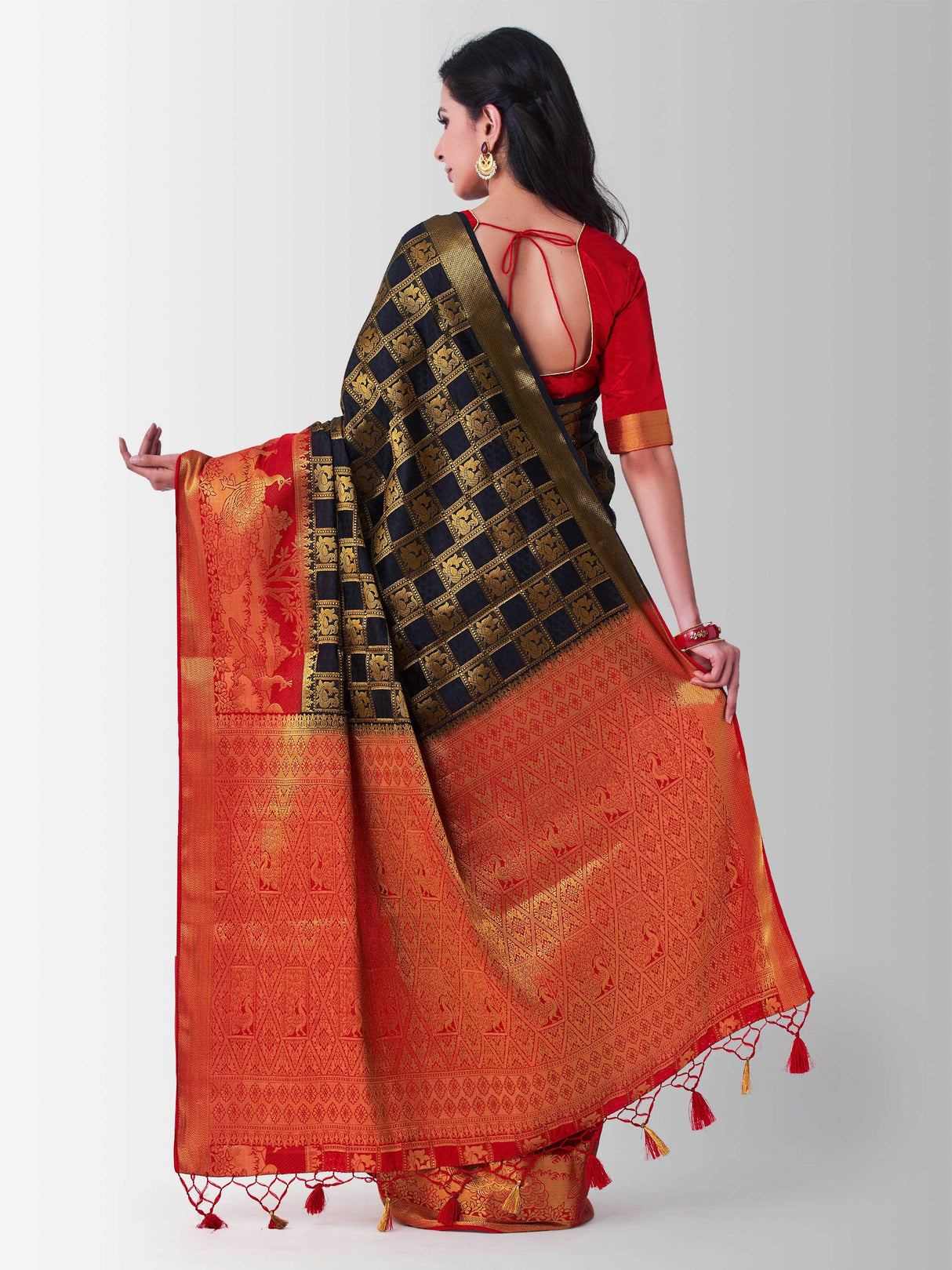 Mimosa Womens Art Silk Saree Kanjivaram Black Color