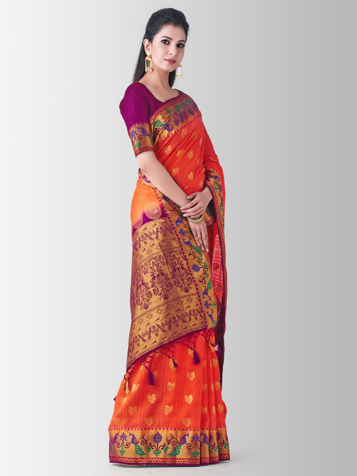 Mimosa Womens Art Silk Saree Kanjivaram Peach Color