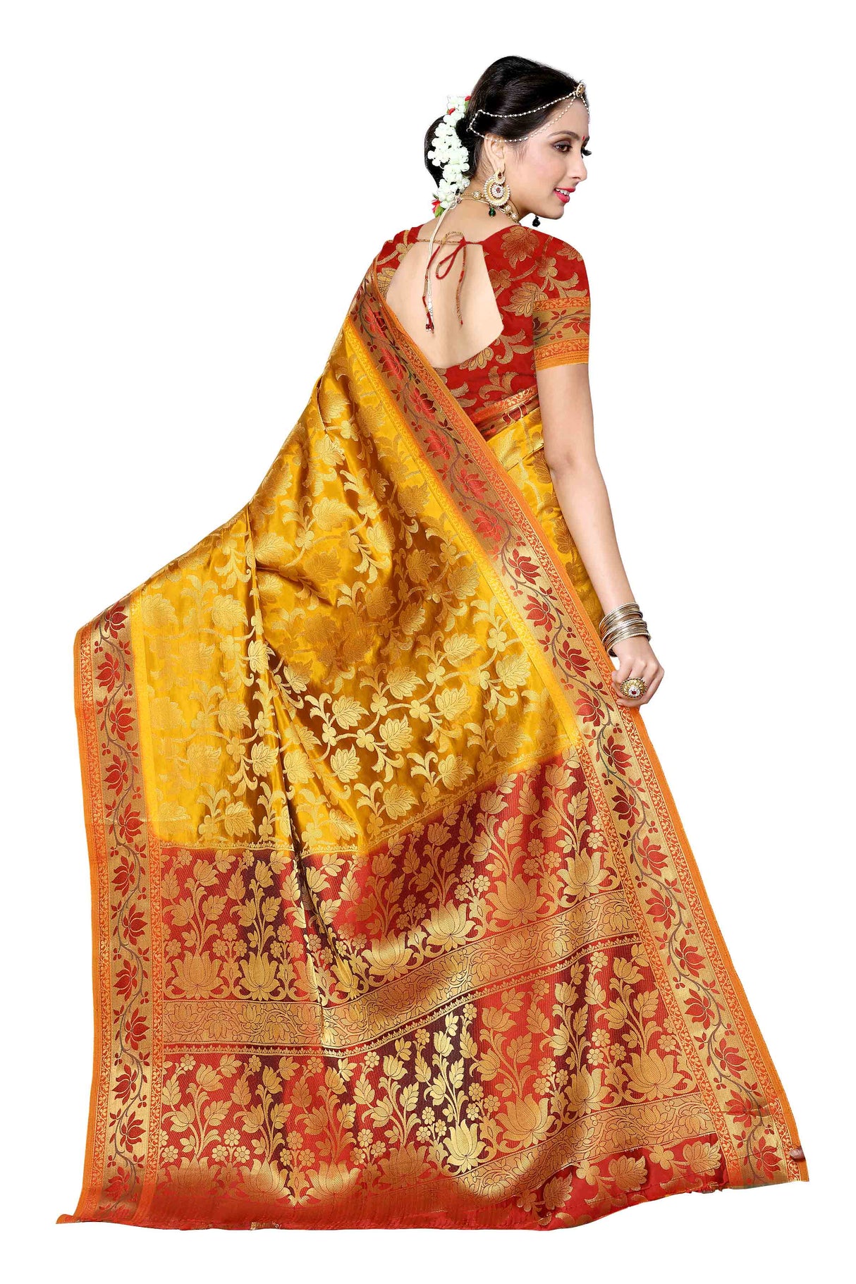 Mimosa Womens Art Silk Saree Kanjivaram Gold Color