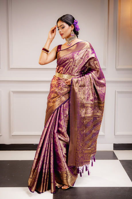 Mimosa Women's Woven Design Kanjivaram Style Art Silk Saree With Blouse Piece : SA00001616MJFREE