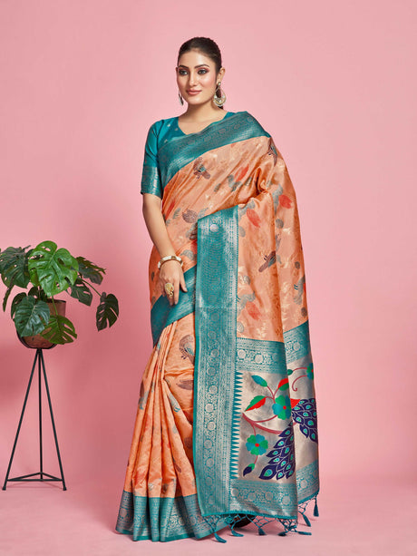 Mimosa Women's Woven Design Banarasi Lenin Saree With Blouse Piece : SA00001281PCFREE