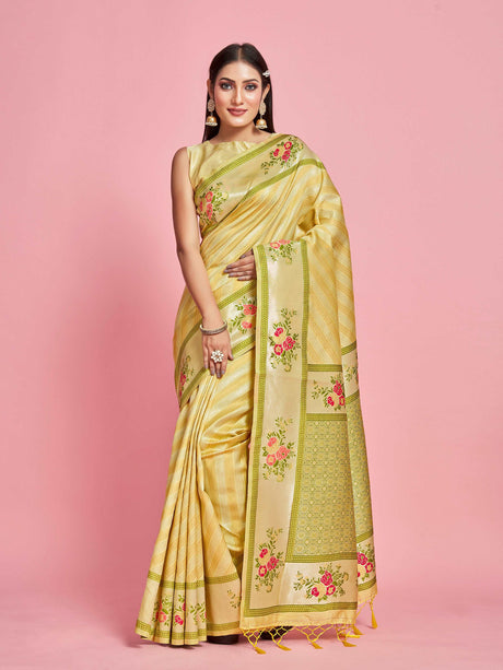 Mimosa Women's Woven Design Banarasi Art Silk Saree With Blouse Piece : SA00001282YLWFREE