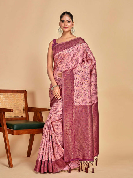 Mimosa Women's Woven Design Banarasi Art Silk Saree With Blouse Piece : SA00001274PNKFREE