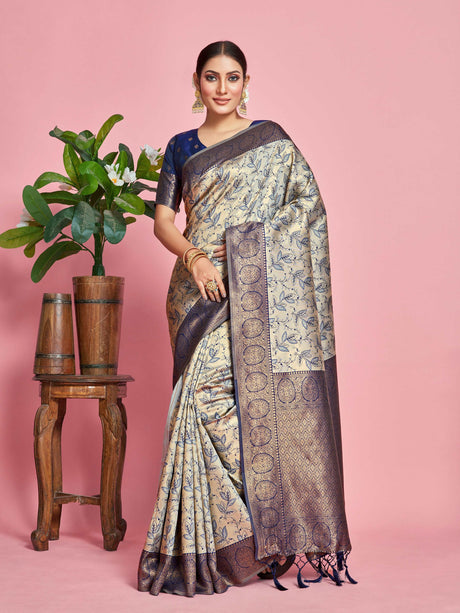 Mimosa Women's Woven Design Banarasi Art Silk Saree With Blouse Piece : SA00001274GYFREE